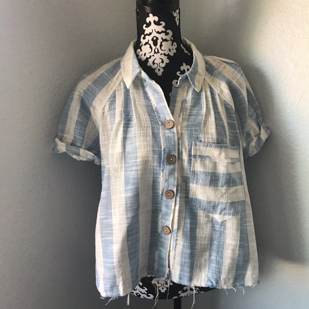 Free people striped cropped blouse